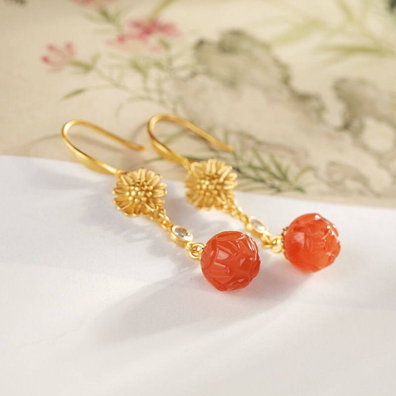 Designer Original Southern Red Agate Earrings Exquisite and Elegant Charm Ladies Silver Jewelry