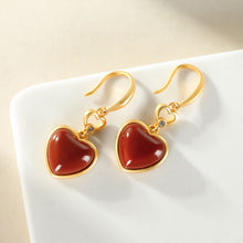 Load image into Gallery viewer, Designer Original Style Inlaid Southern Red Agate Heart-shaped Earrings Ladies Silver Jewelry
