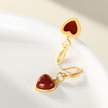 Load image into Gallery viewer, Designer Original Style Inlaid Southern Red Agate Heart-shaped Earrings Ladies Silver Jewelry
