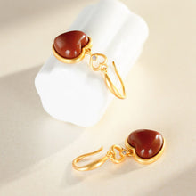 Load image into Gallery viewer, Designer Original Style Inlaid Southern Red Agate Heart-shaped Earrings Ladies Silver Jewelry
