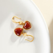 Load image into Gallery viewer, Designer Original Style Inlaid Southern Red Agate Heart-shaped Earrings Ladies Silver Jewelry
