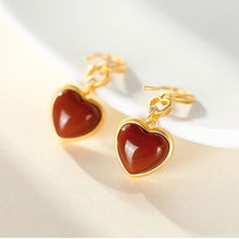 Load image into Gallery viewer, Designer Original Style Inlaid Southern Red Agate Heart-shaped Earrings Ladies Silver Jewelry
