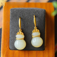 Load image into Gallery viewer, Designer Original Unique Craft Natural Fine Jade Lucky Bag Shape Earrings Elegant Retro Style Ladies Jewelry
