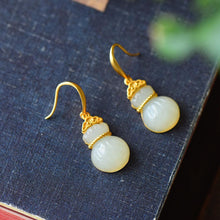 Load image into Gallery viewer, Designer Original Unique Craft Natural Fine Jade Lucky Bag Shape Earrings Elegant Retro Style Ladies Jewelry
