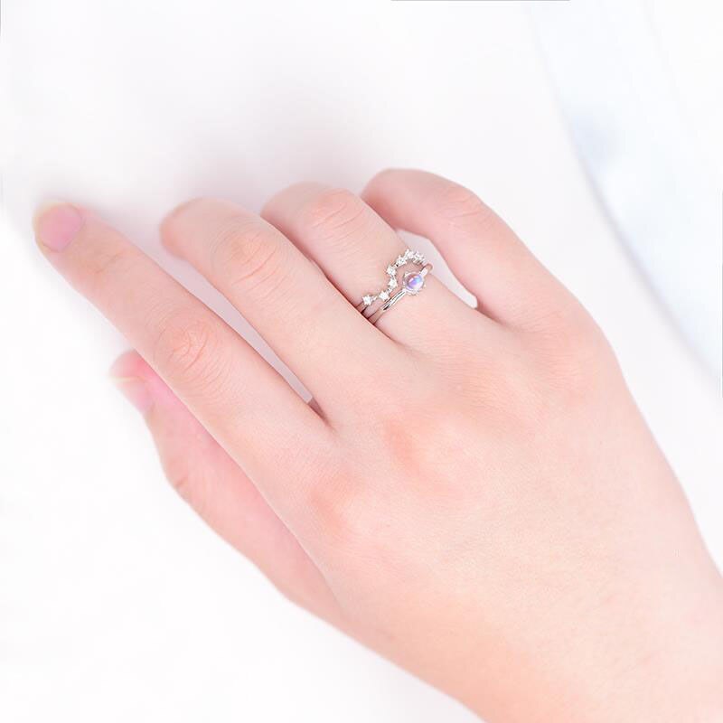 Designer Original Silver Inlaid Moonstone Opening Adjustable Ring Elegant Charm Creative Retro Female Jewelry