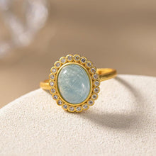 Load image into Gallery viewer, Designer Original Silver Inlaid Natural Fine AquamarineFashion Ladies Open Adjustable Ring Vintage Retro Jewelry
