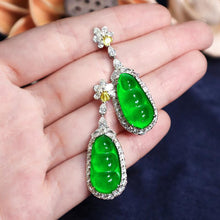 Load image into Gallery viewer, Lokaloca Silver Inlaid Jade Green Blessed Bean Earrings Jewelry
