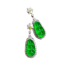 Load image into Gallery viewer, Lokaloca Silver Inlaid Jade Green Blessed Bean Earrings Jewelry
