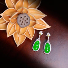 Load image into Gallery viewer, Lokaloca Silver Inlaid Jade Green Blessed Bean Earrings Jewelry
