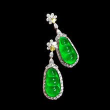 Load image into Gallery viewer, Lokaloca Silver Inlaid Jade Green Blessed Bean Earrings Jewelry
