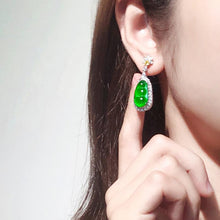 Load image into Gallery viewer, Lokaloca Silver Inlaid Jade Green Blessed Bean Earrings Jewelry
