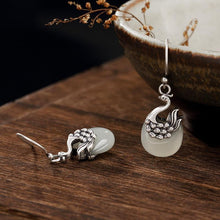 Load image into Gallery viewer, Designer&#39;s Natural Fine Jade Silver Peacock Earrings Exquisite and Elegant Charm Ladies Jewelry
