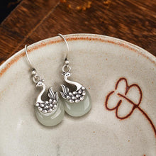 Load image into Gallery viewer, Designer&#39;s Natural Fine Jade Silver Peacock Earrings Exquisite and Elegant Charm Ladies Jewelry
