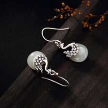 Load image into Gallery viewer, Designer&#39;s Natural Fine Jade Silver Peacock Earrings Exquisite and Elegant Charm Ladies Jewelry
