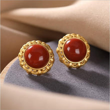 Load image into Gallery viewer, Designer&#39;s Original Natural Southern Red Agate Unique Craft Golden High-quality Women&#39;s Earrings
