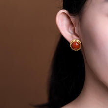 Load image into Gallery viewer, Designer&#39;s Original Natural Southern Red Agate Unique Craft Golden High-quality Women&#39;s Earrings
