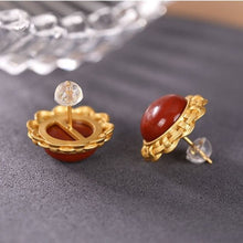 Load image into Gallery viewer, Designer&#39;s Original Natural Southern Red Agate Unique Craft Golden High-quality Women&#39;s Earrings
