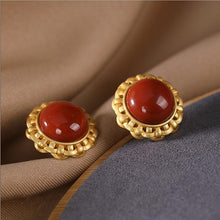 Load image into Gallery viewer, Designer&#39;s Original Natural Southern Red Agate Unique Craft Golden High-quality Women&#39;s Earrings
