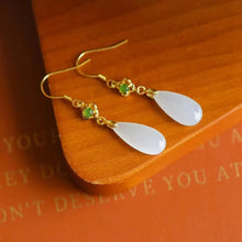 Load image into Gallery viewer, Designer&#39;s Unique and Creative Inlaid Natural Fine White Jade Drop Earrings Exquisite Ladies Silver Jewelry
