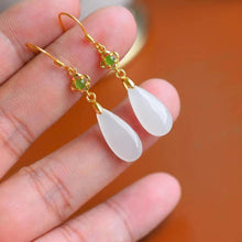 Load image into Gallery viewer, Designer&#39;s Unique and Creative Inlaid Natural Fine White Jade Drop Earrings Exquisite Ladies Silver Jewelry
