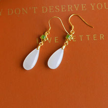 Load image into Gallery viewer, Designer&#39;s Unique and Creative Inlaid Natural Fine White Jade Drop Earrings Exquisite Ladies Silver Jewelry
