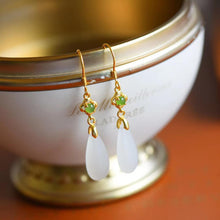 Load image into Gallery viewer, Designer&#39;s Unique and Creative Inlaid Natural Fine White Jade Drop Earrings Exquisite Ladies Silver Jewelry
