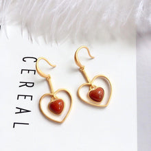 Load image into Gallery viewer, Designer&#39;s Unique Inlaid Natural Southern Red  Agate Love Earrings Exquisite and Elegant Ladies Silver Jewelry
