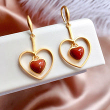 Load image into Gallery viewer, Designer&#39;s Unique Inlaid Natural Southern Red  Agate Love Earrings Exquisite and Elegant Ladies Silver Jewelry
