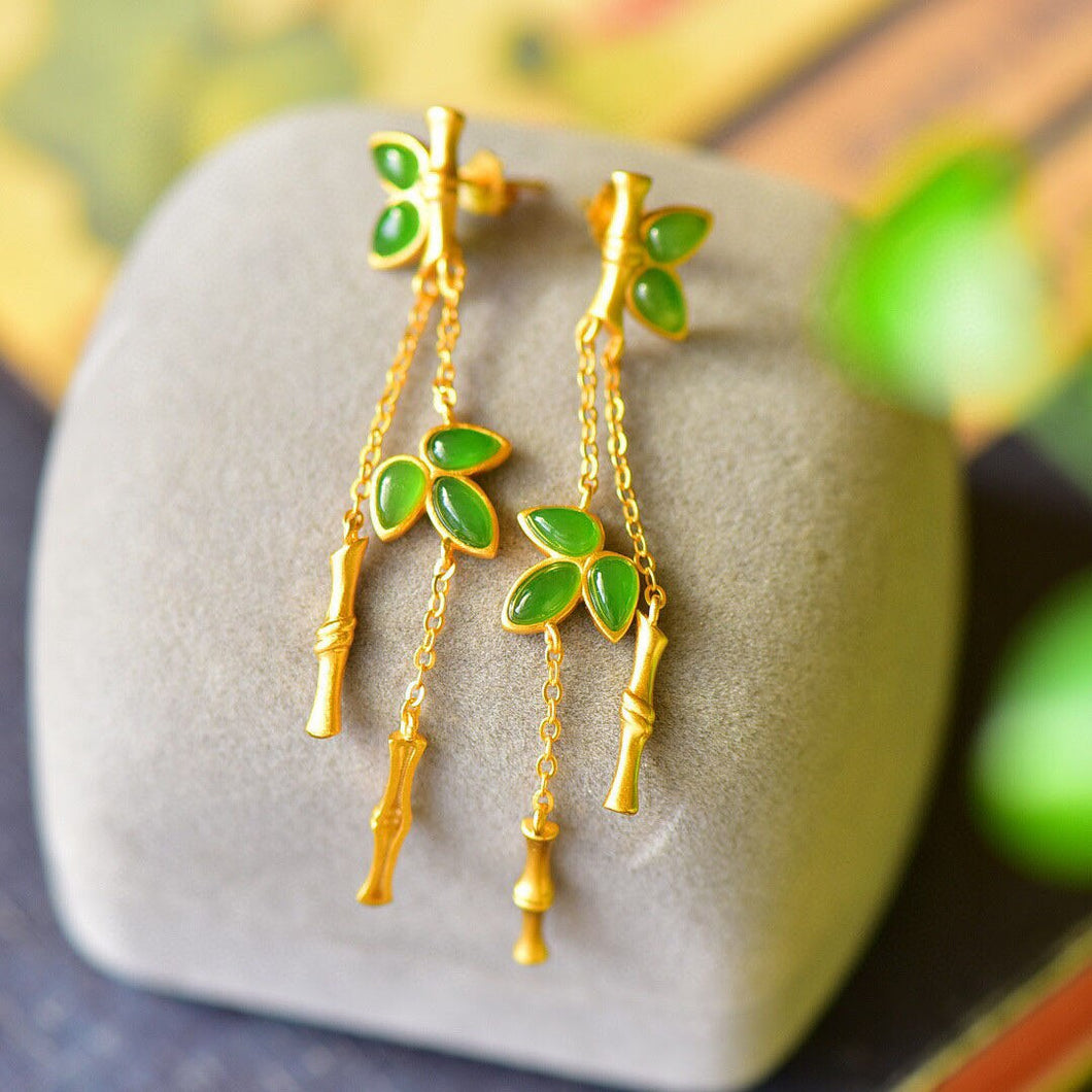 Lokaloca Jade Jasper Long Bamboo Drop Earrings