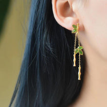 Load image into Gallery viewer, Lokaloca Jade Jasper Long Bamboo Drop Earrings
