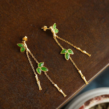 Load image into Gallery viewer, Lokaloca Jade Jasper Long Bamboo Drop Earrings
