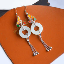 Load image into Gallery viewer, Designer&#39;s Unique Fine White Jade Butterfly Tassel Long Retro Earrings Vintage Exquisite Elegant Charm Ladies Jewelry
