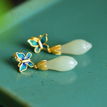 Load image into Gallery viewer, Designer&#39;s Unique Creative Enamel Porcelain Fine Jade Magnolia Butterfly Earrings Elegant Charm Ladies Silver Jewelry
