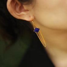 Load image into Gallery viewer, Designer&#39;s Unique Creative Natural Lapis Lazuli Long Earrings Elegant Charm Female Silver Jewelry
