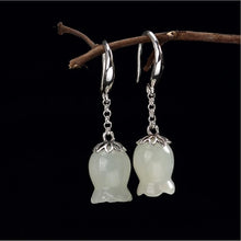 Load image into Gallery viewer, Designer&#39;s Unique Creative Silver Inlaid Fine Jade Flower Earrings High-end Ladies Jewelry
