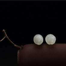 Load image into Gallery viewer, Designer&#39;s Unique Creative Silver Inlaid Fine Jade Flower Earrings High-end Ladies Jewelry
