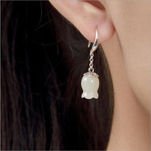 Load image into Gallery viewer, Designer&#39;s Unique Creative Silver Inlaid Fine Jade Flower Earrings High-end Ladies Jewelry
