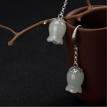 Load image into Gallery viewer, Designer&#39;s Unique Creative Silver Inlaid Fine Jade Flower Earrings High-end Ladies Jewelry
