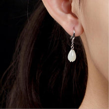 Load image into Gallery viewer, Designer&#39;s Unique Creative Silver Inlaid Fine Jade Flower Earrings Retro Charm Ladies Jewelry
