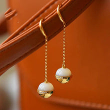 Load image into Gallery viewer, Designer&#39;s Unique Silver Inlaid Natural Fine White Jade Bell Earrings Exquisite Retro Ladies Jewelry
