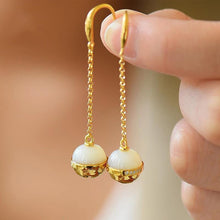 Load image into Gallery viewer, Designer&#39;s Unique Silver Inlaid Natural Fine White Jade Bell Earrings Exquisite Retro Ladies Jewelry
