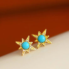 Load image into Gallery viewer, Designer&#39;s Unique Creative Six-pointed Star Inlaid Turquoise Earrings Exquisite Ladies Jewelry
