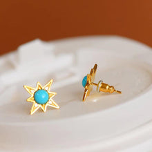 Load image into Gallery viewer, Designer&#39;s Unique Creative Six-pointed Star Inlaid Turquoise Earrings Exquisite Ladies Jewelry
