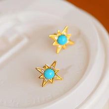 Load image into Gallery viewer, Designer&#39;s Unique Creative Six-pointed Star Inlaid Turquoise Earrings Exquisite Ladies Jewelry
