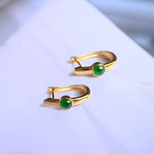 Load image into Gallery viewer, Designer Unique Creative Silver Inlaid Natural Green Jade Earrings Small Charm Ladies  Jewelry
