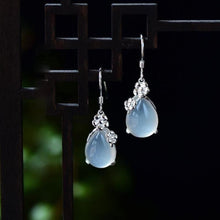 Load image into Gallery viewer, Designer Unique Creative Silver Inlaid Plum Chalcedony Drop Earrings Elegant Charm Creative Retro Ladies Silver Jewelry
