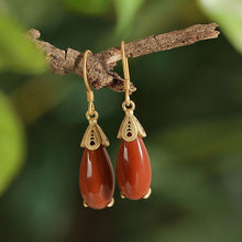 Load image into Gallery viewer, Designer Unique Original Silver Inlaid Southern Red Agate Drop-shaped Fashion Ladies Earrings
