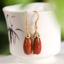 Load image into Gallery viewer, Designer Unique Original Silver Inlaid Southern Red Agate Drop-shaped Fashion Ladies Earrings
