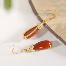 Load image into Gallery viewer, Designer Unique Original Silver Inlaid Southern Red Agate Drop-shaped Fashion Ladies Earrings
