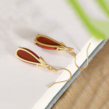 Load image into Gallery viewer, Designer Unique Original Silver Inlaid Southern Red Agate Drop-shaped Fashion Ladies Earrings
